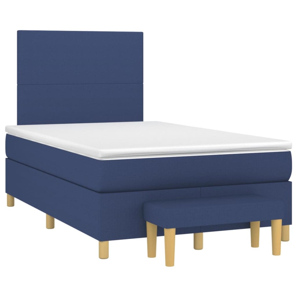 Cama box spring con colchón tela azul 120x200
