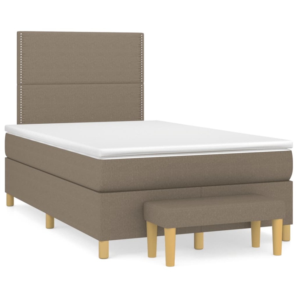 Cama box spring con colchón tela gris taupe 120x200