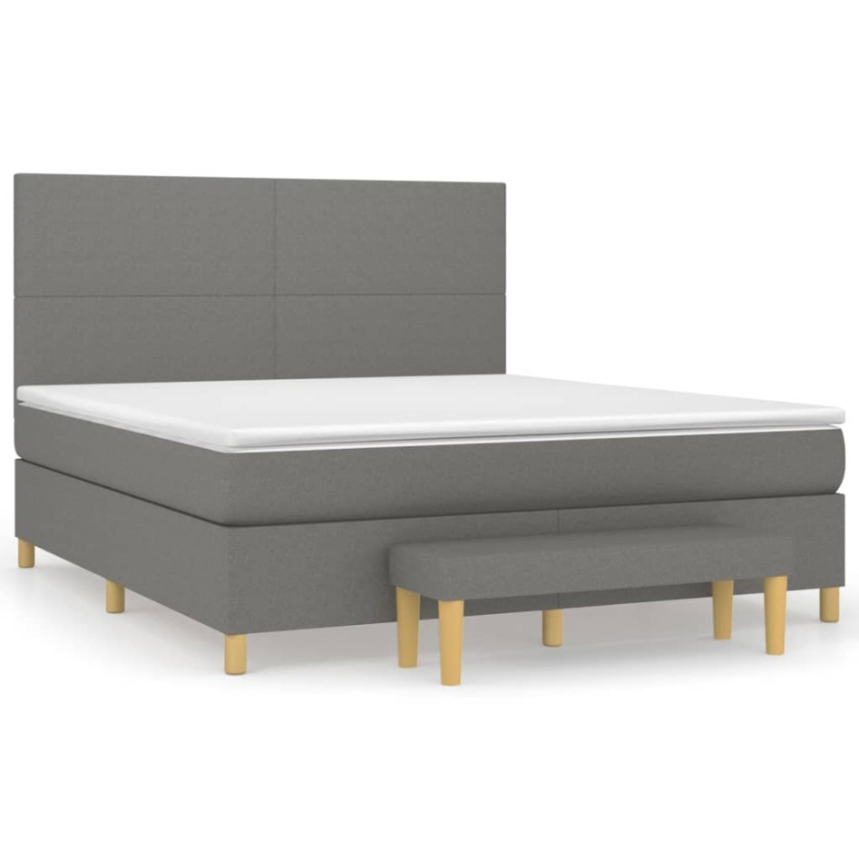 Cama box spring con colchón tela gris oscuro 160x200
