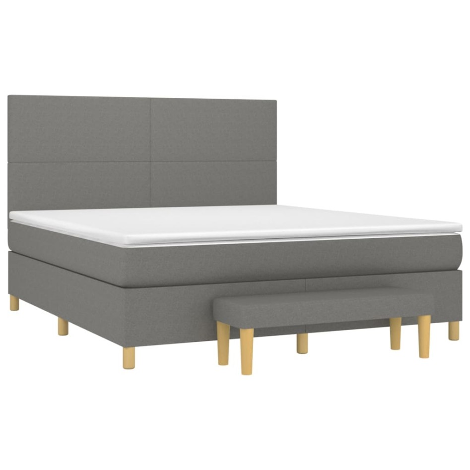 Cama box spring con colchón tela gris oscuro 160x200