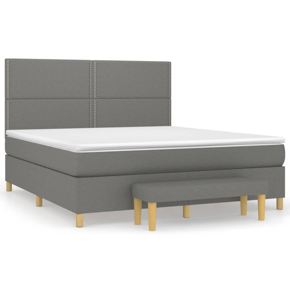 Cama box spring con colchón tela gris oscuro 160x200