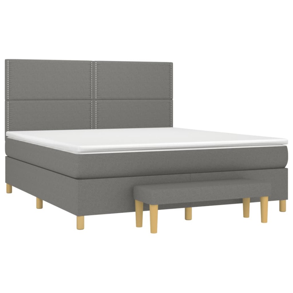 Cama box spring con colchón tela gris oscuro 160x200