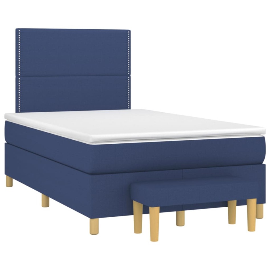 Cama box spring con colchón tela azul 120x200