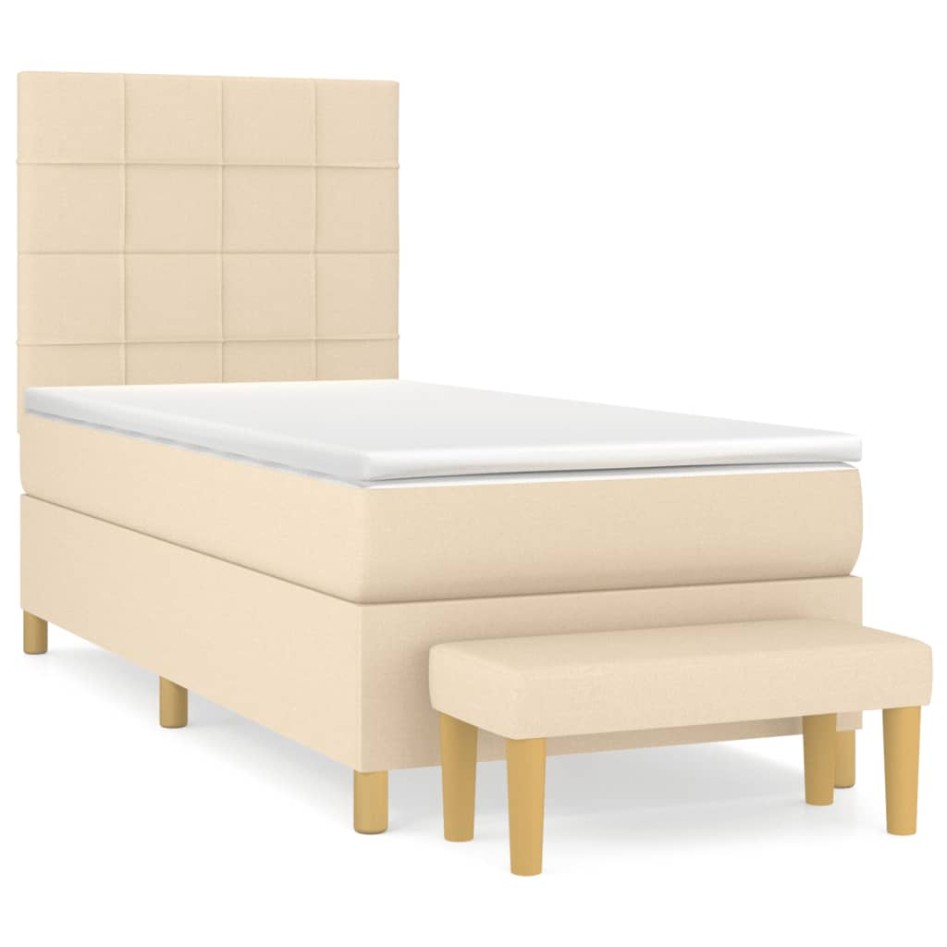 Cama box spring con colchón tela color crema 90x190