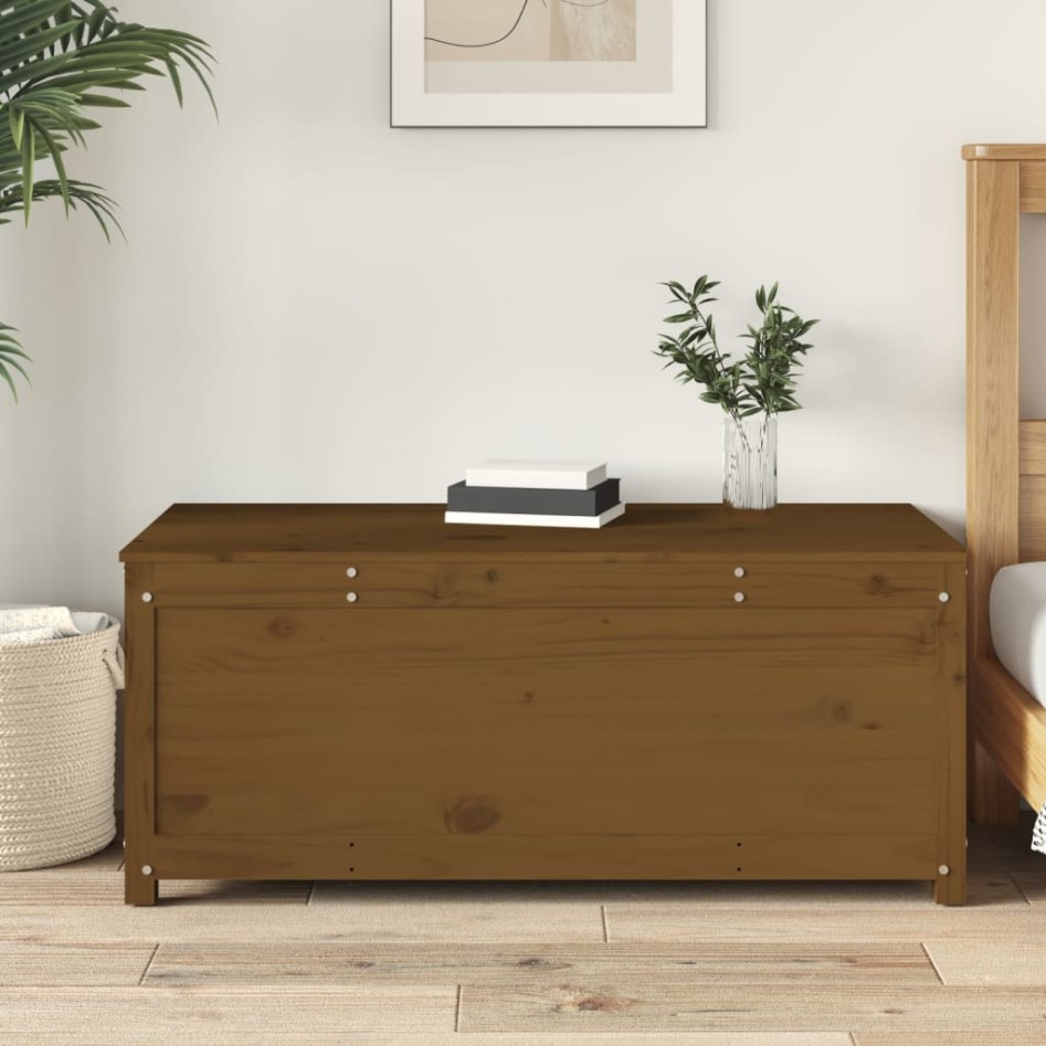 Caja almacenaje madera maciza pino marrón miel 110x50x45,5