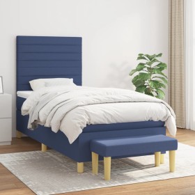 Cama box spring con colchón tela azul 90x200