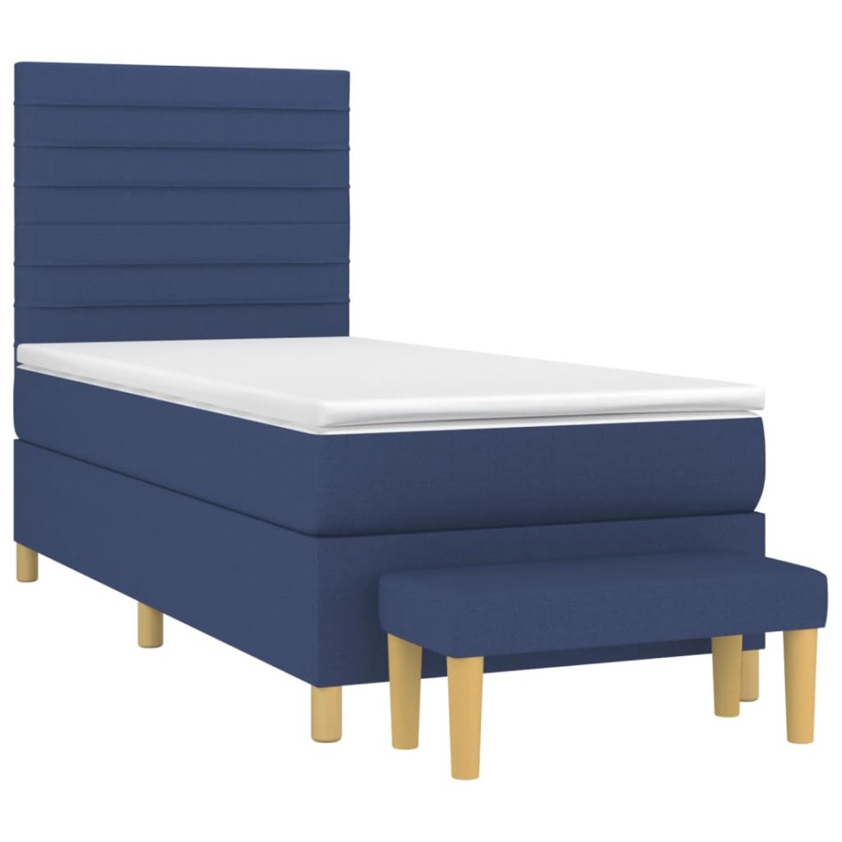 Cama box spring con colchón tela azul 90x200