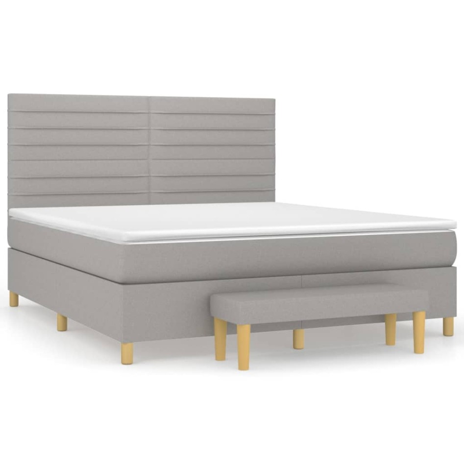 Cama box spring con colchón tela gris claro 160x200