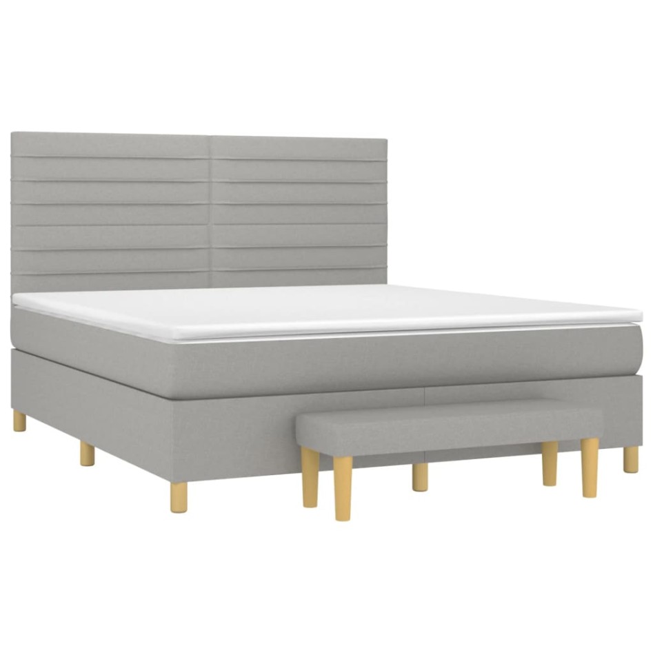 Cama box spring con colchón tela gris claro 160x200