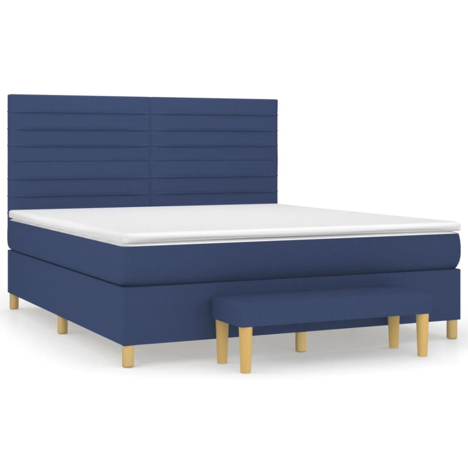 Cama box spring con colchón tela azul 160x200