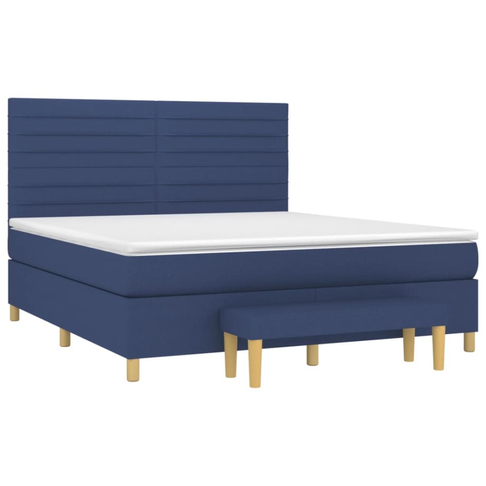 Cama box spring con colchón tela azul 160x200