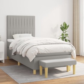 Cama box spring con colchón tela gris claro 90x200