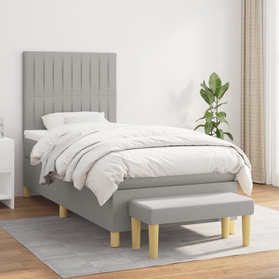 Cama box spring con colchón tela gris claro 90x200