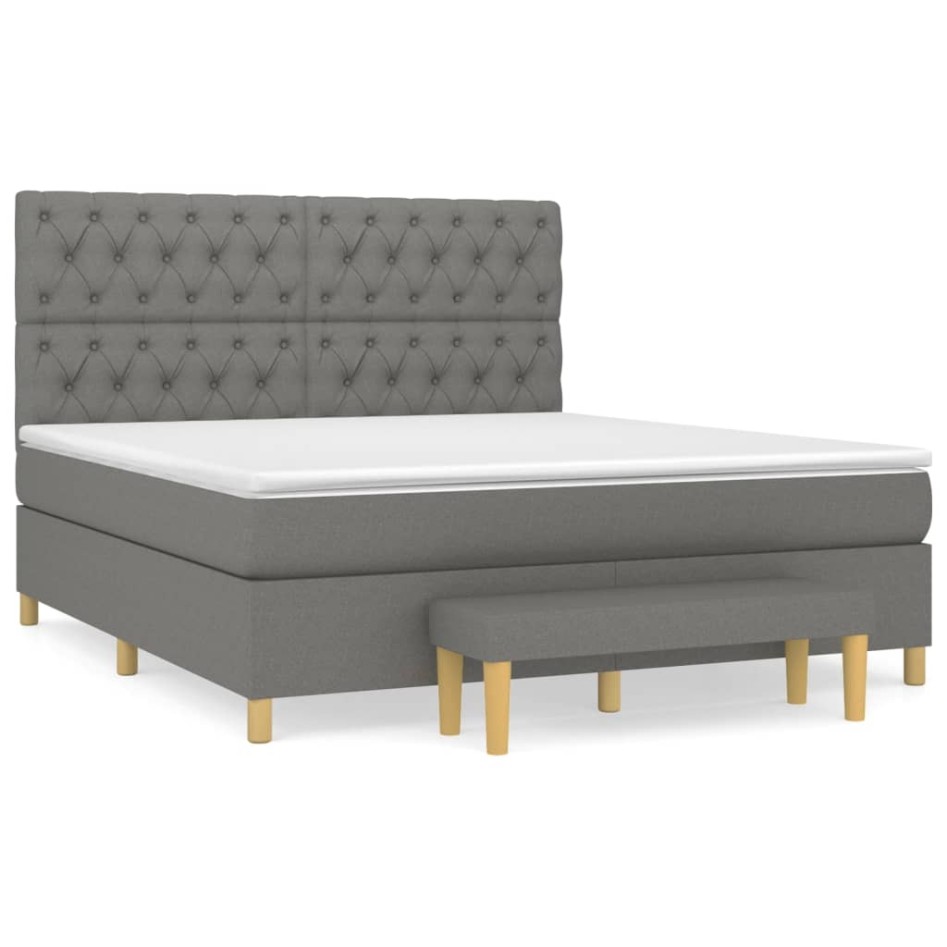 Cama box spring con colchón tela gris oscuro 160x200