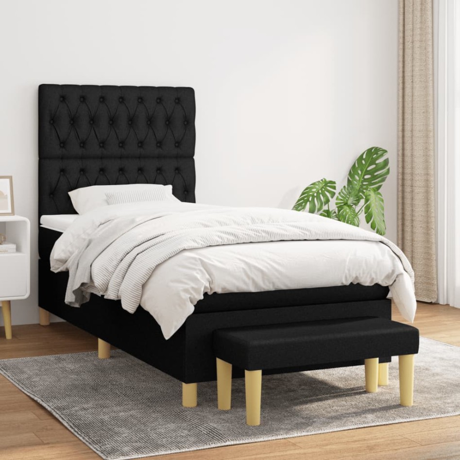 Cama box spring con colchón tela negro 100x200