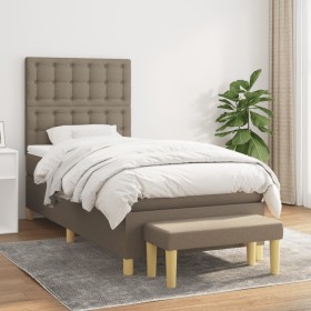 Cama box spring con colchón tela gris taupe 80x200