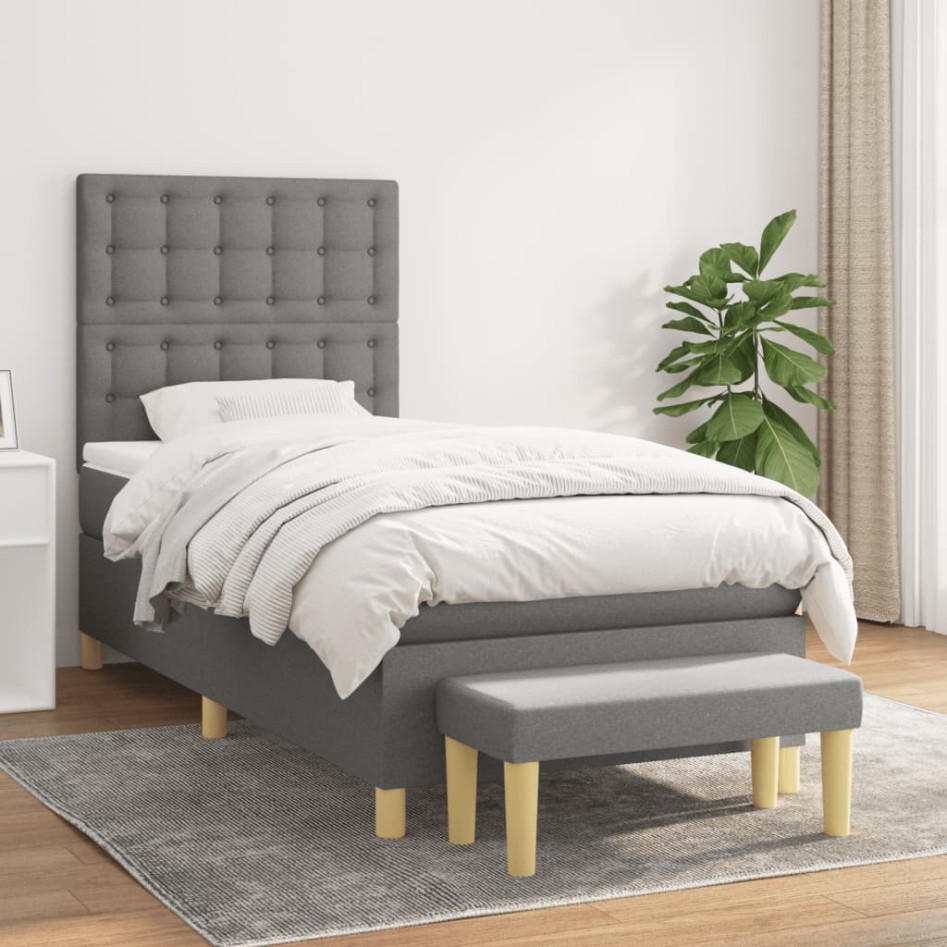 Cama box spring con colchón tela gris oscuro 90x200