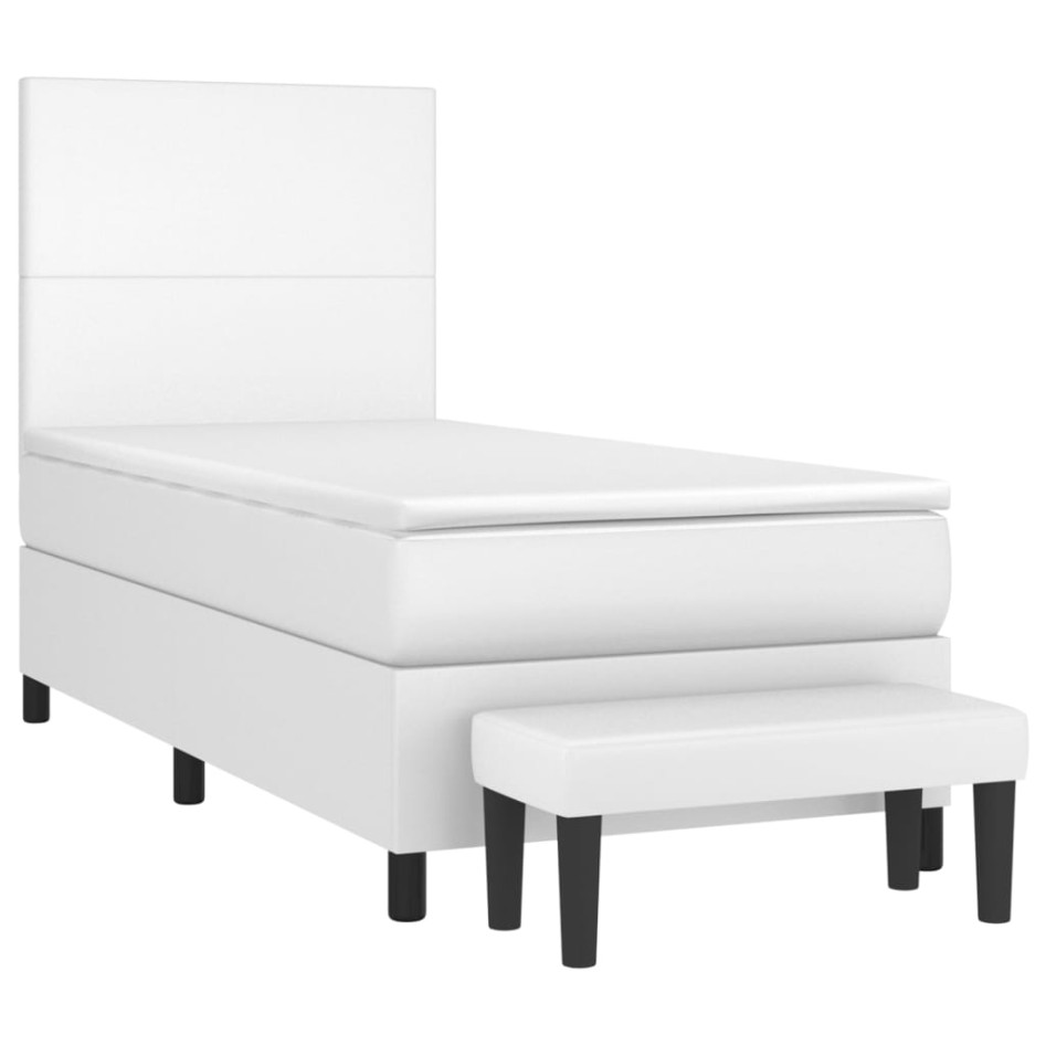 Cama box spring con colchón cuero sintético blanco 90x190