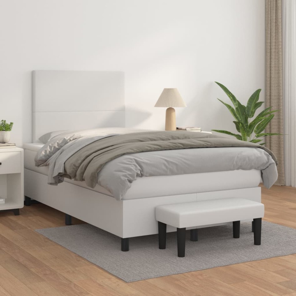 Cama box spring con colchón cuero sintético blanco 120x200