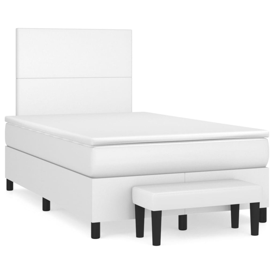 Cama box spring con colchón cuero sintético blanco 120x200