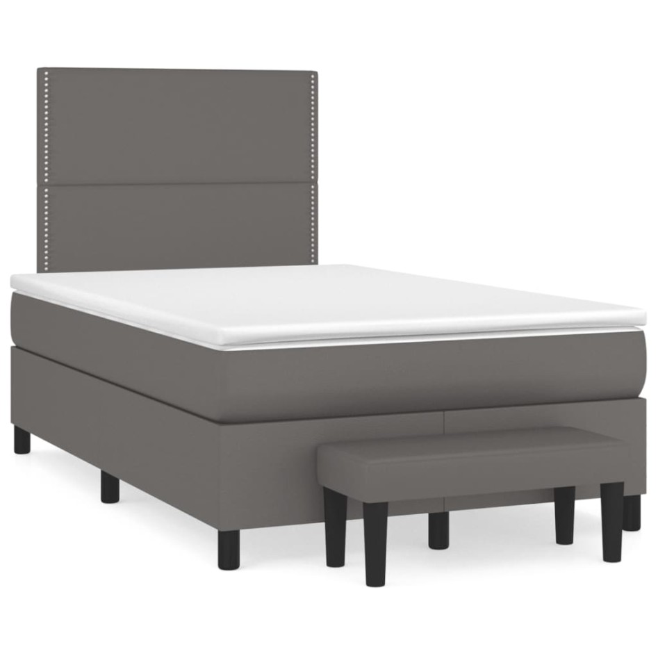 Cama box spring con colchón cuero sintético gris 120x200