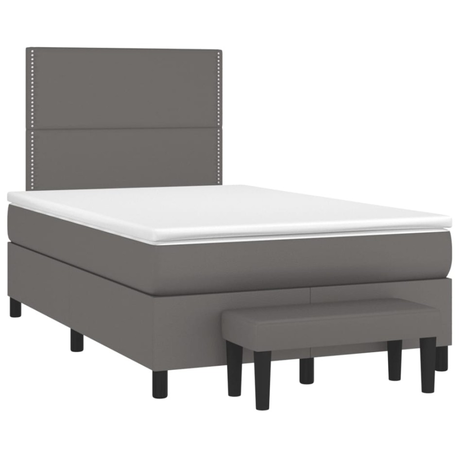 Cama box spring con colchón cuero sintético gris 120x200
