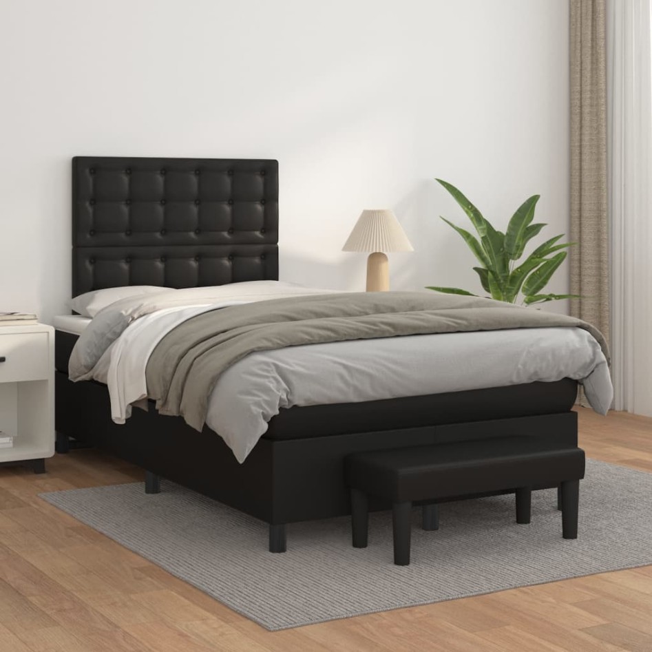 Cama box spring con colchón cuero sintético negro 120x200