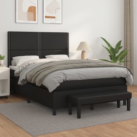 Cama box spring con colchón cuero sintético negro