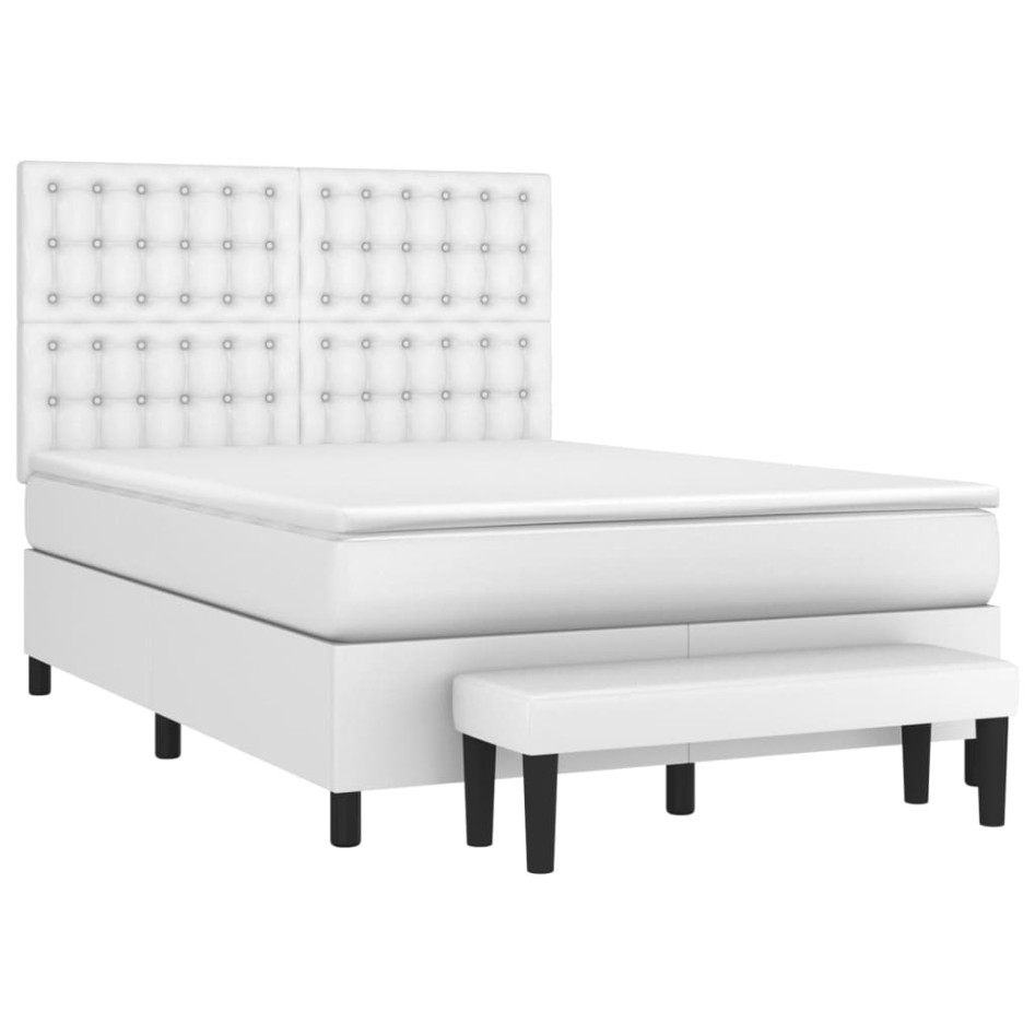 Cama box spring con colchón cuero sintético blanco