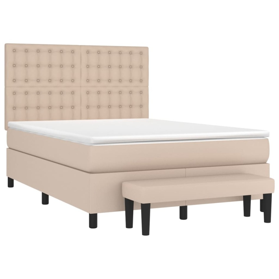 Cama box spring con colchón cuero sintético capuchino
