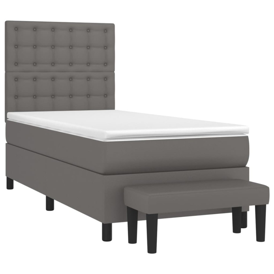 Cama box spring con colchón cuero sintético gris 100x200