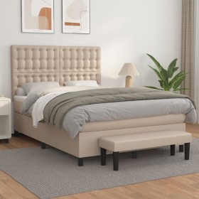 Cama box spring con colchón cuero sintético capuchino
