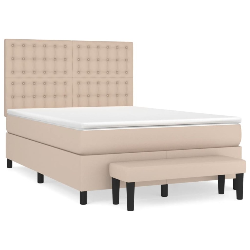 Cama box spring con colchón cuero sintético capuchino