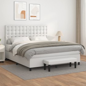 Cama box spring con colchón cuero sintético blanco 160x200