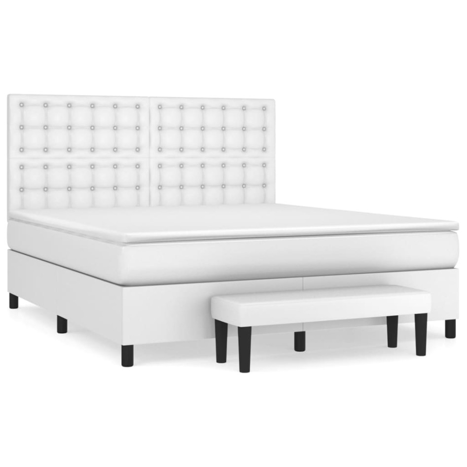 Cama box spring con colchón cuero sintético blanco 160x200