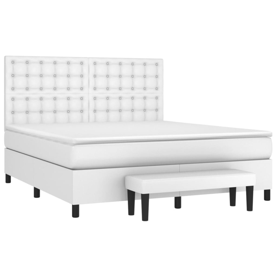 Cama box spring con colchón cuero sintético blanco 160x200