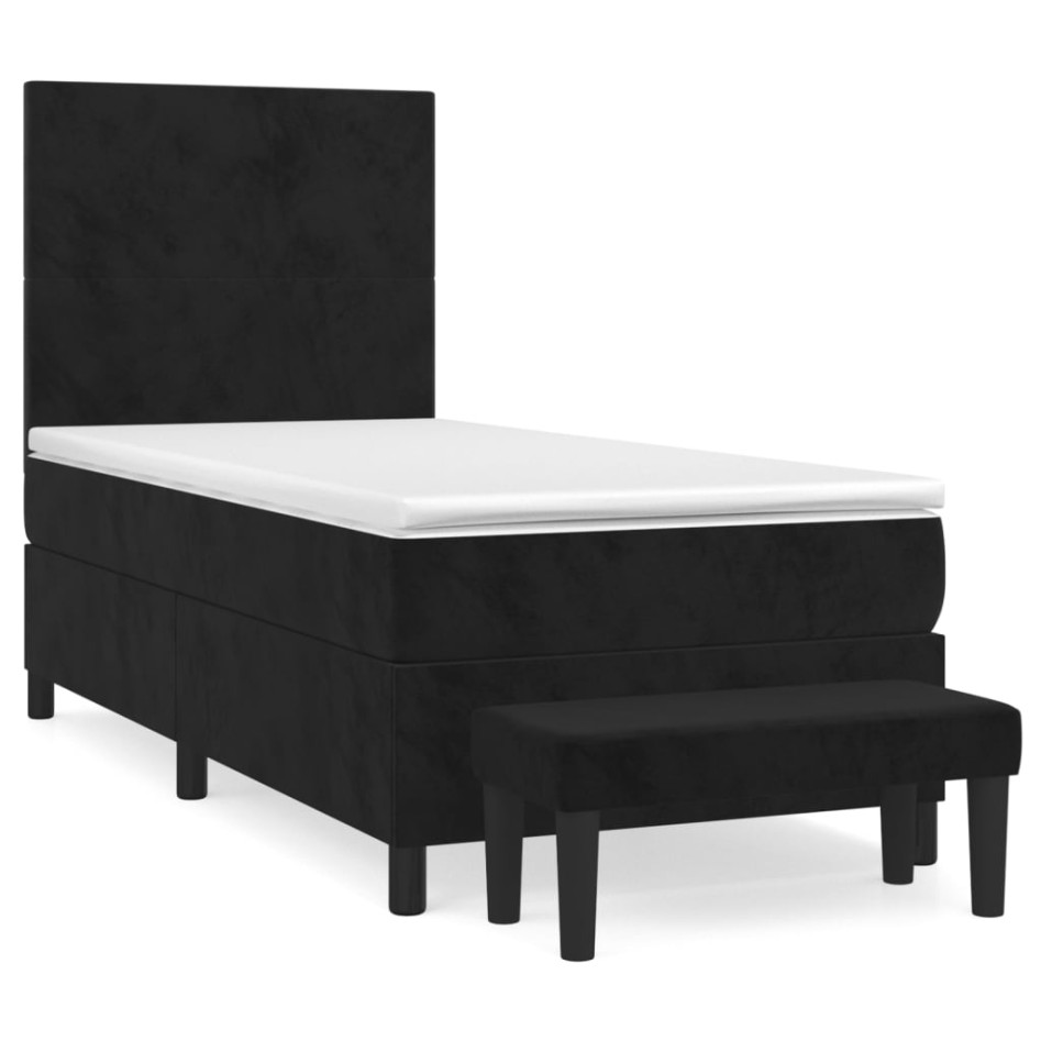 Cama box spring con colchón terciopelo negro 100x200