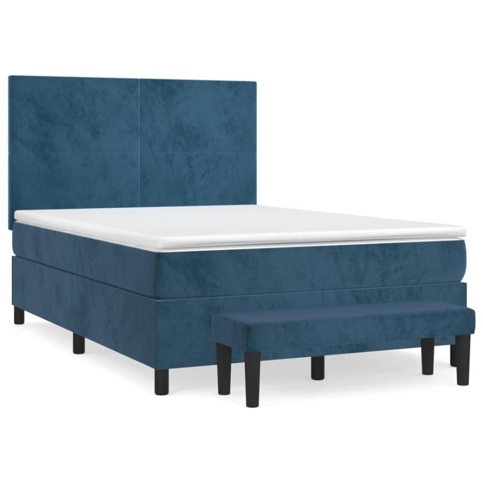 Cama box spring con colchón terciopelo azul oscuro 140x190