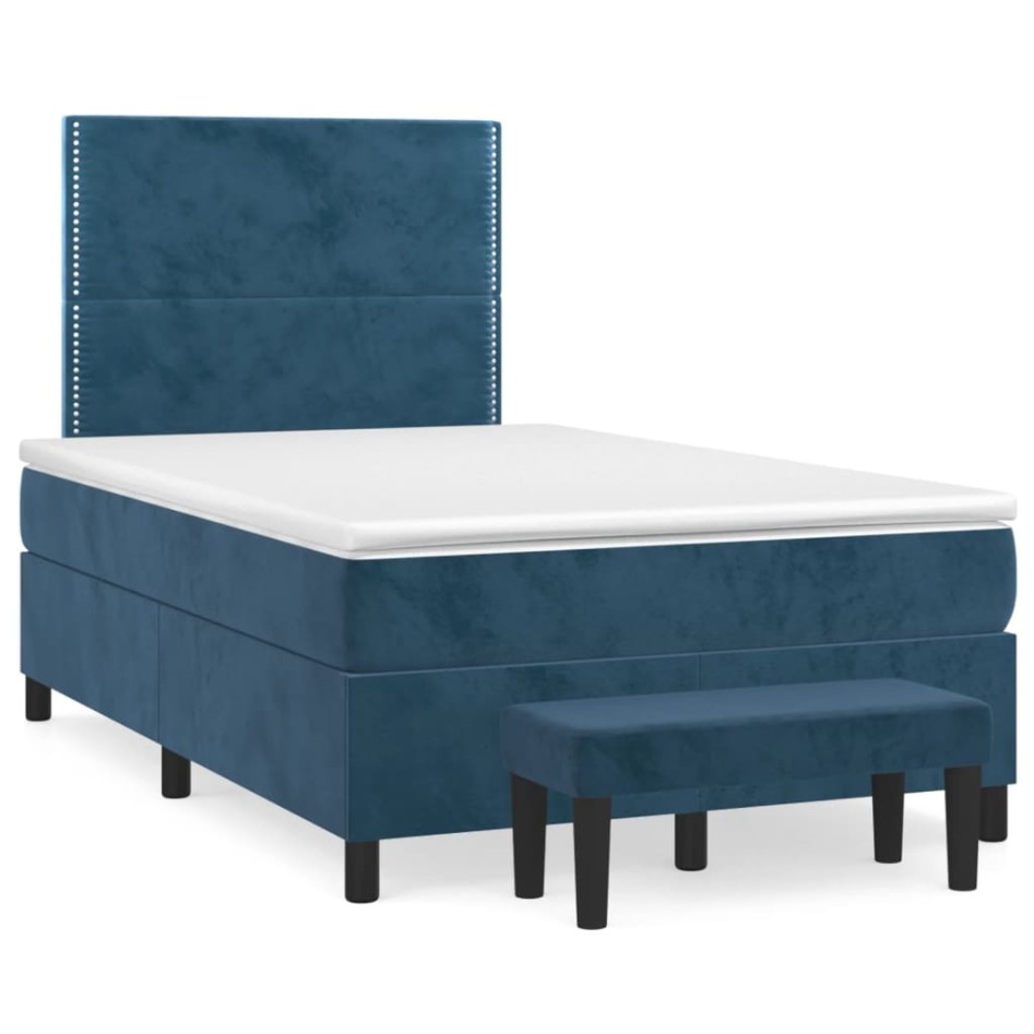 Cama box spring con colchón terciopelo azul oscuro 120x200