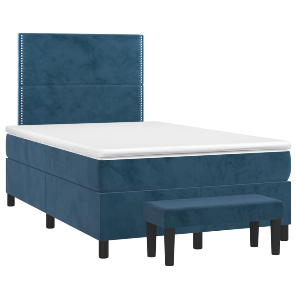 Cama box spring con colchón terciopelo azul oscuro 120x200