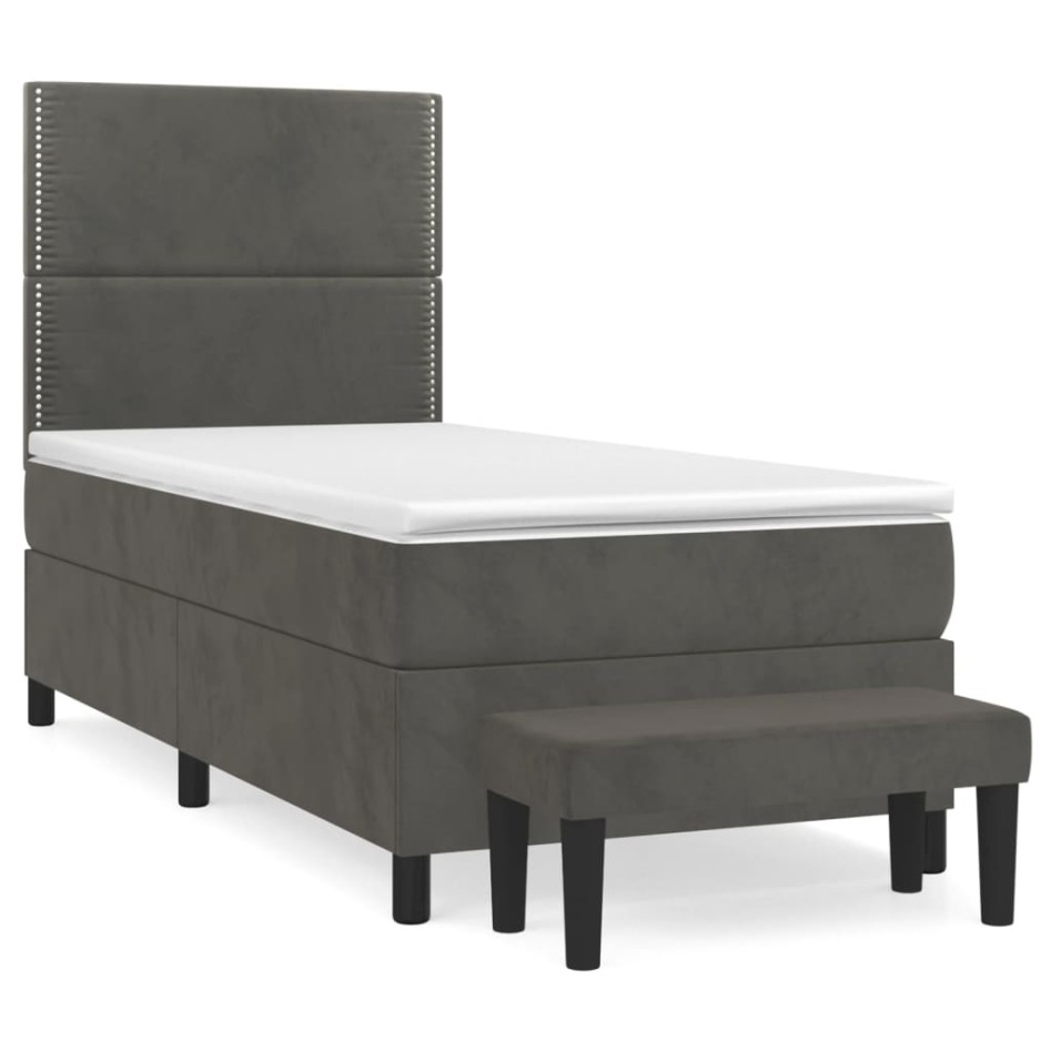 Cama box spring con colchón terciopelo gris oscuro 100x200