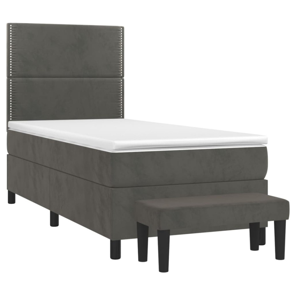 Cama box spring con colchón terciopelo gris oscuro 100x200