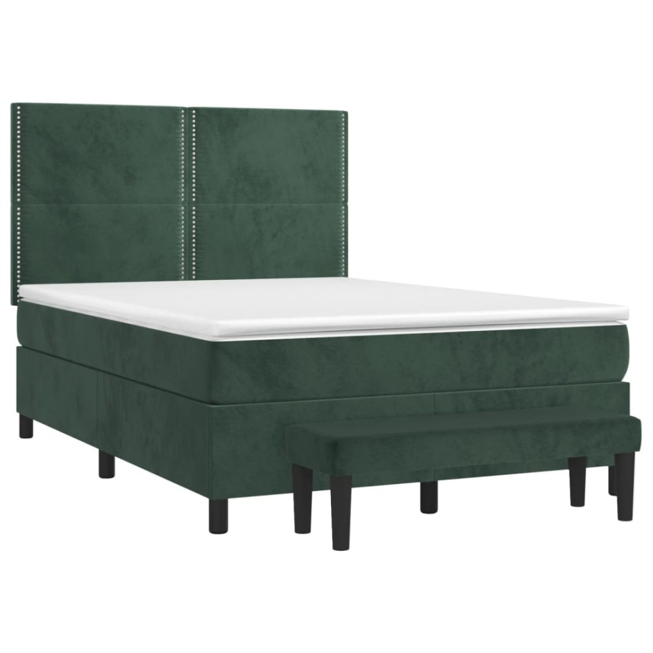 Cama box spring con colchón terciopelo verde oscuro 140x190