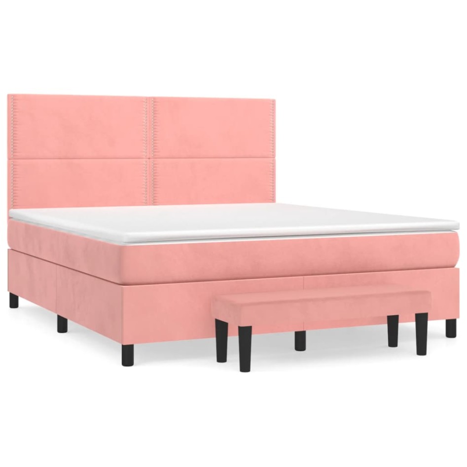 Cama box spring con colchón terciopelo rosa 160x200