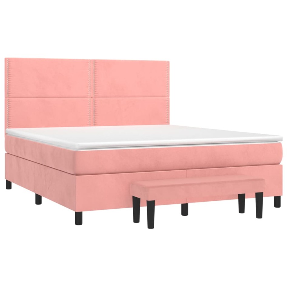 Cama box spring con colchón terciopelo rosa 160x200