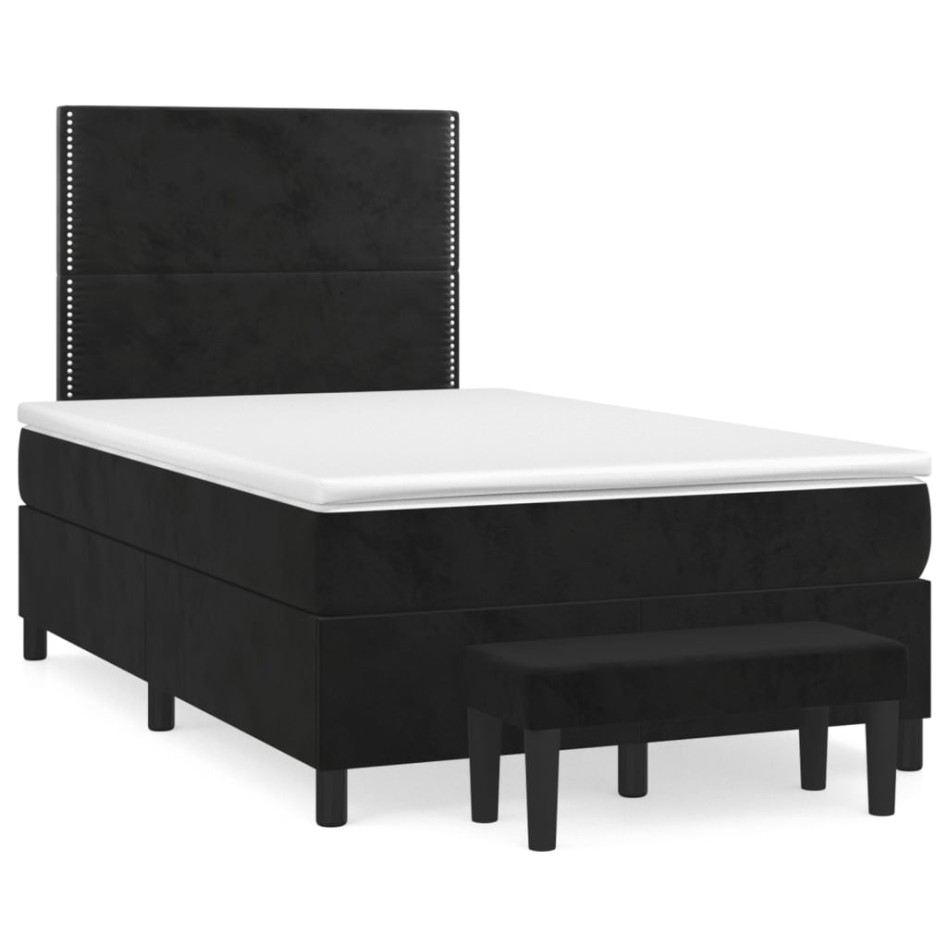 Cama box spring con colchón terciopelo negro 120x200