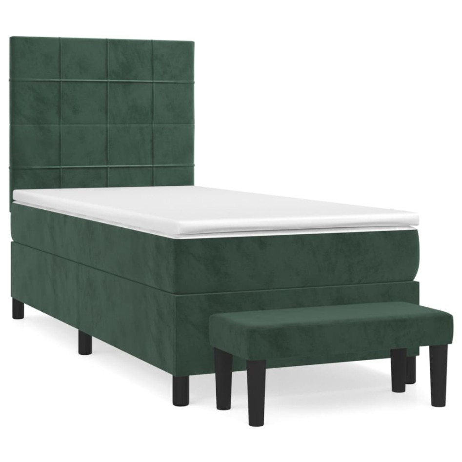 Cama box spring con colchón terciopelo verde oscuro 80x200