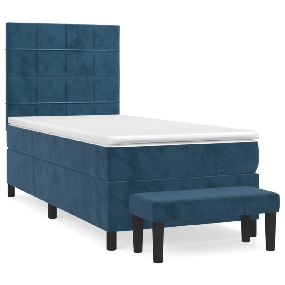 Cama box spring con colchón terciopelo azul oscuro 90x200