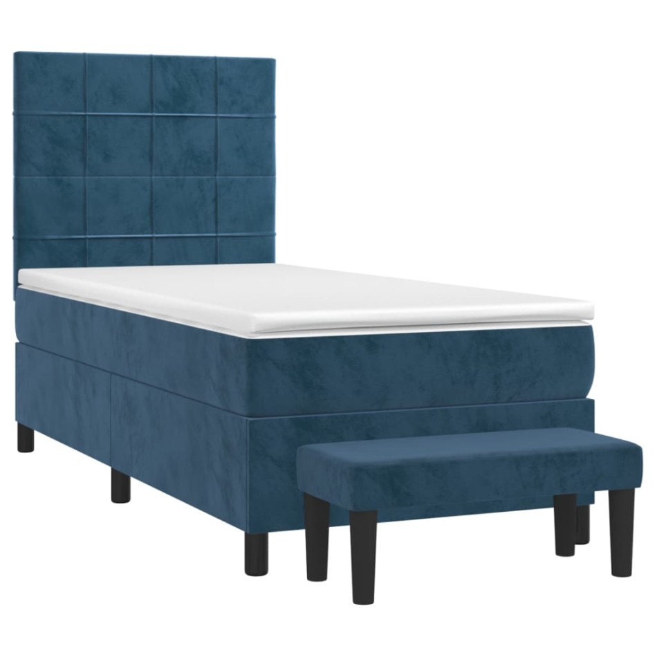 Cama box spring con colchón terciopelo azul oscuro 90x200