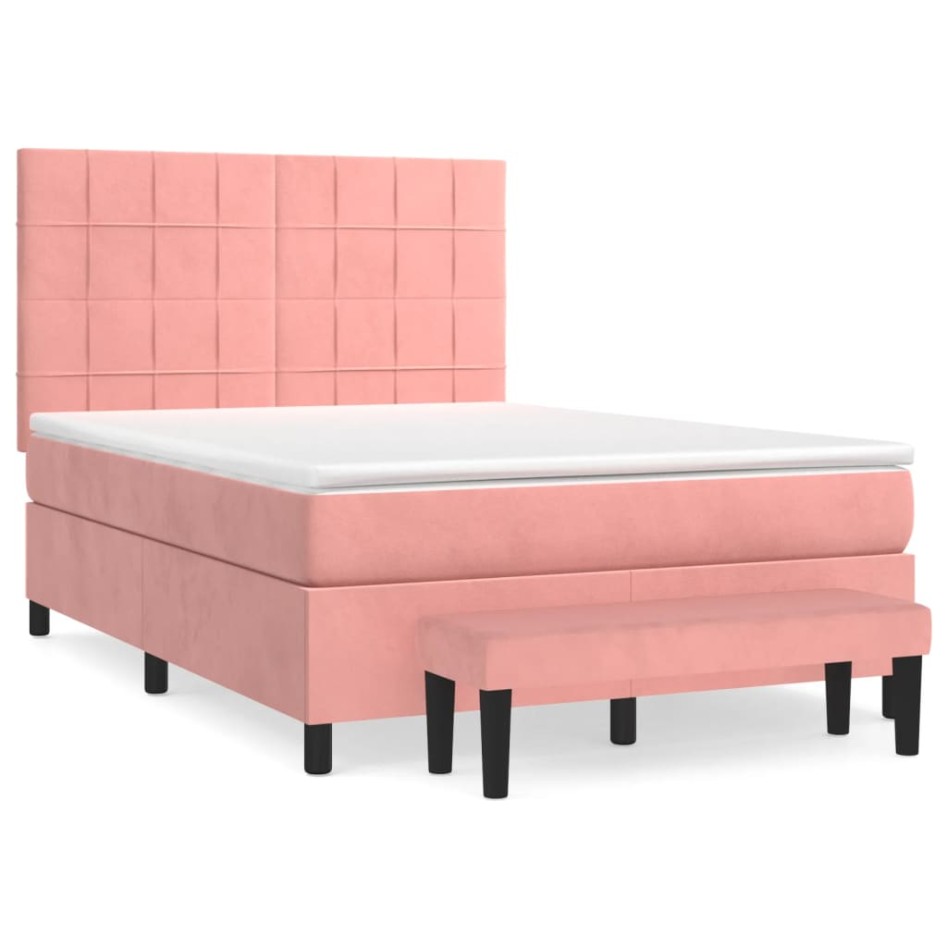 Cama box spring con colchón terciopelo rosa 140x190